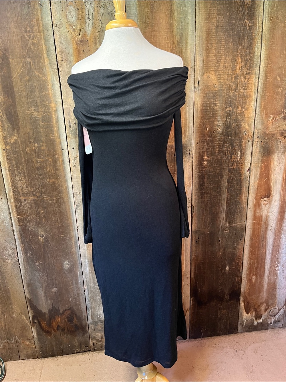 Hudson Gray Fully Lined Lyocell Off-Shoulder Black Maxi Dress Draped Neckline